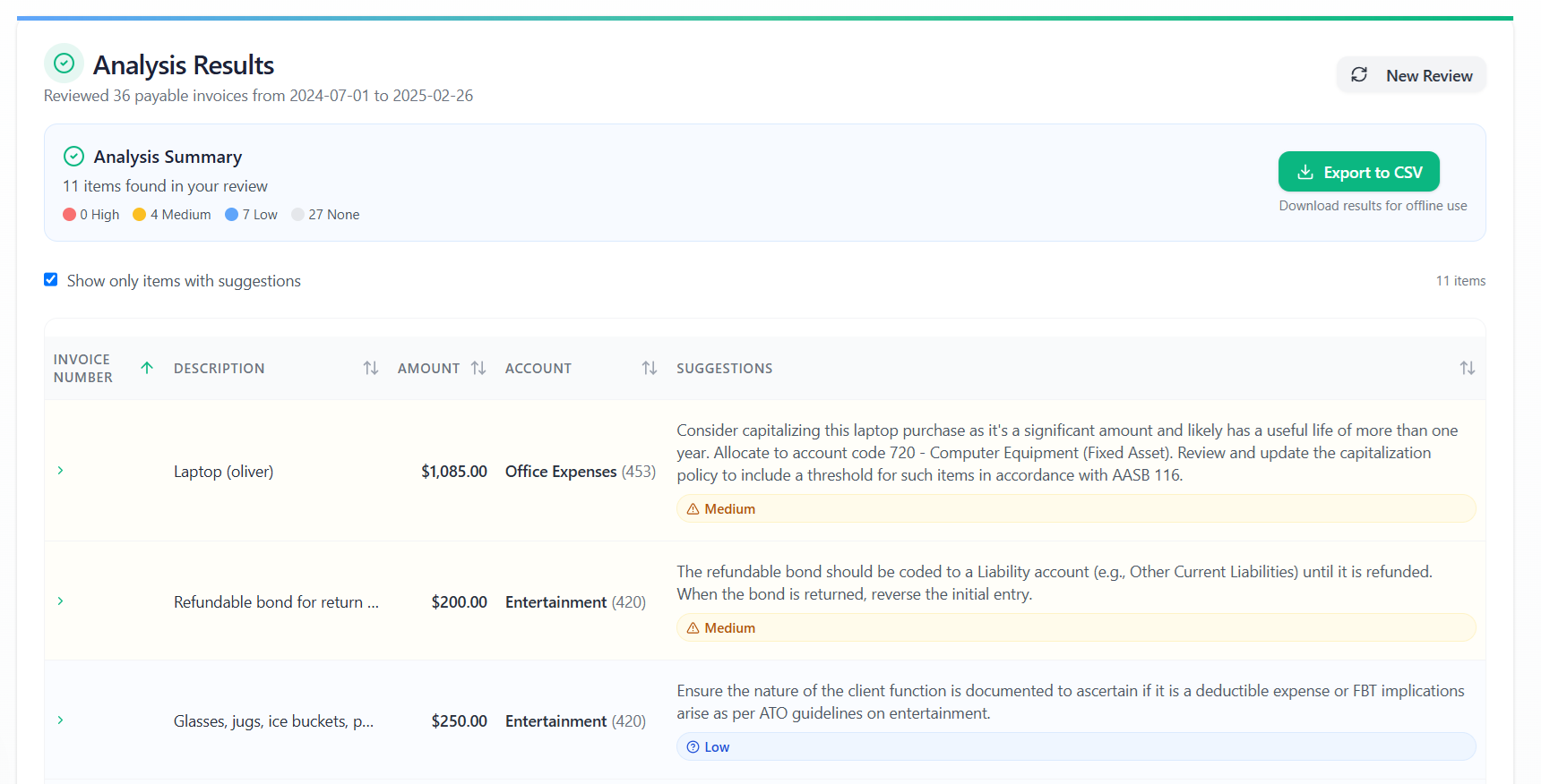 Review Xero Invoices screenshot